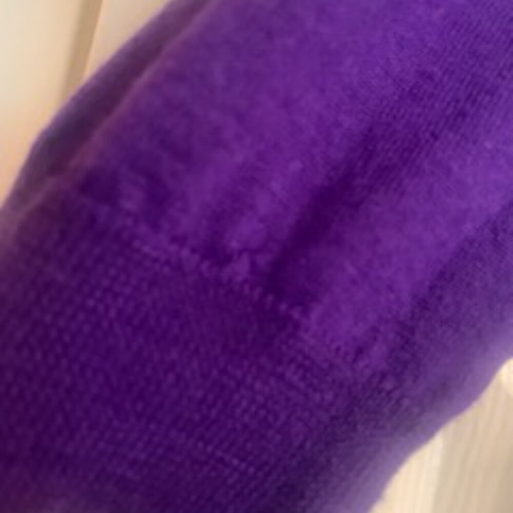 Violet Purple Cashmere Crewneck Sweater with 3/4 Length Sleeves - Picture 3 of 5